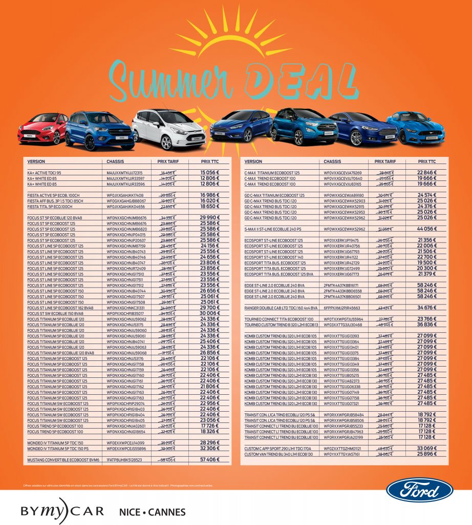 Tarifs Ford Summer Deal 2019