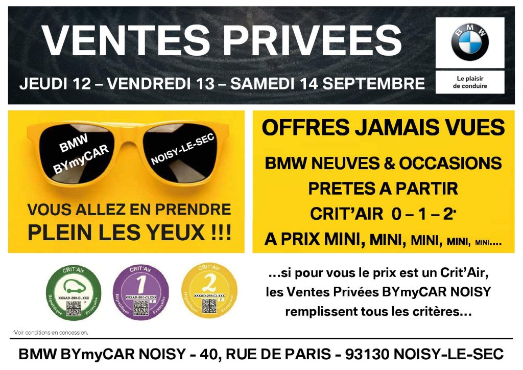 Ventes Privées BMW MINI BYmyCAR Noisy du 12 au 14 septembre 2019