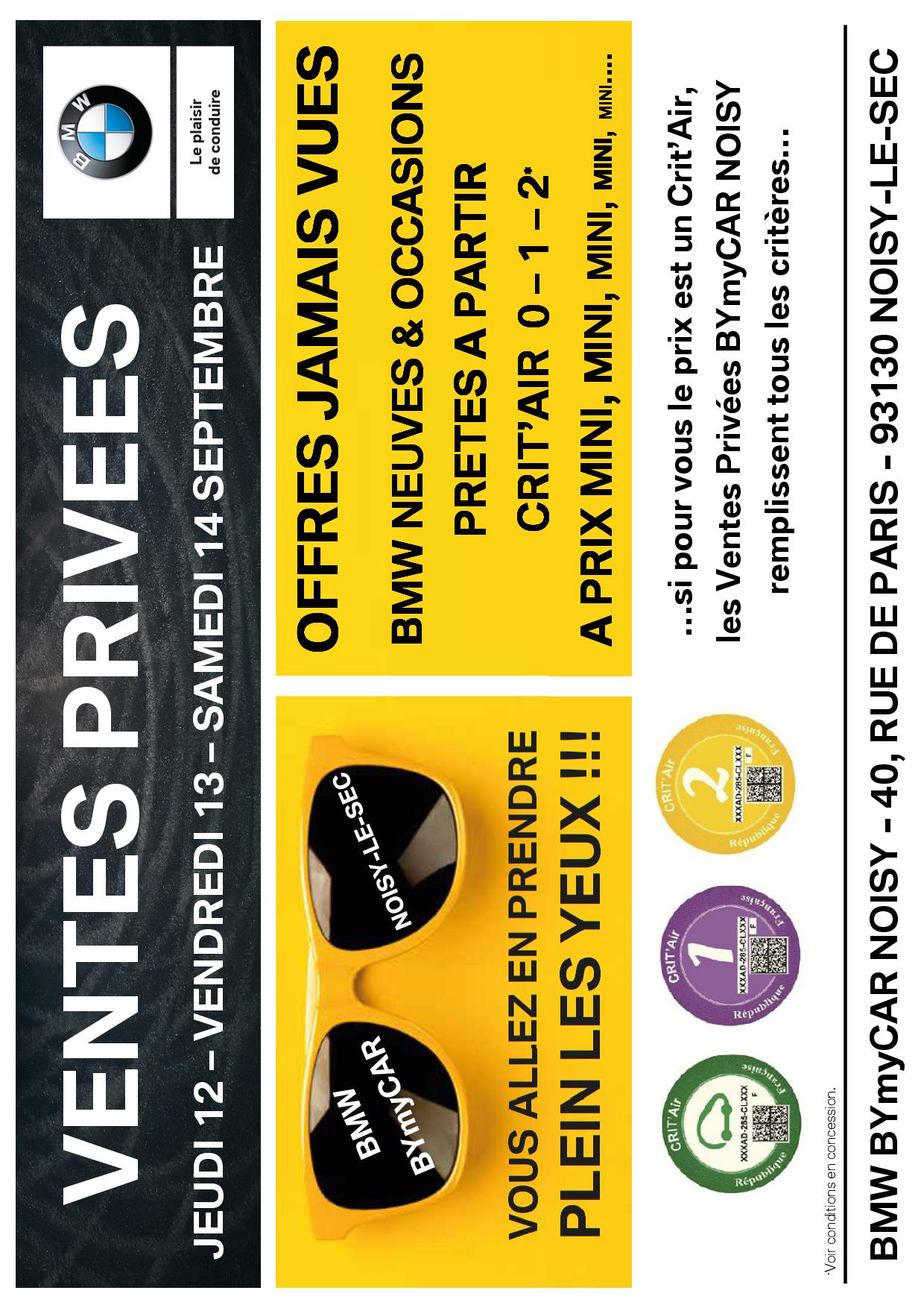Ventes Privées BMW MINI BYmyCAR Noisy du 12 au 14 septembre 2019